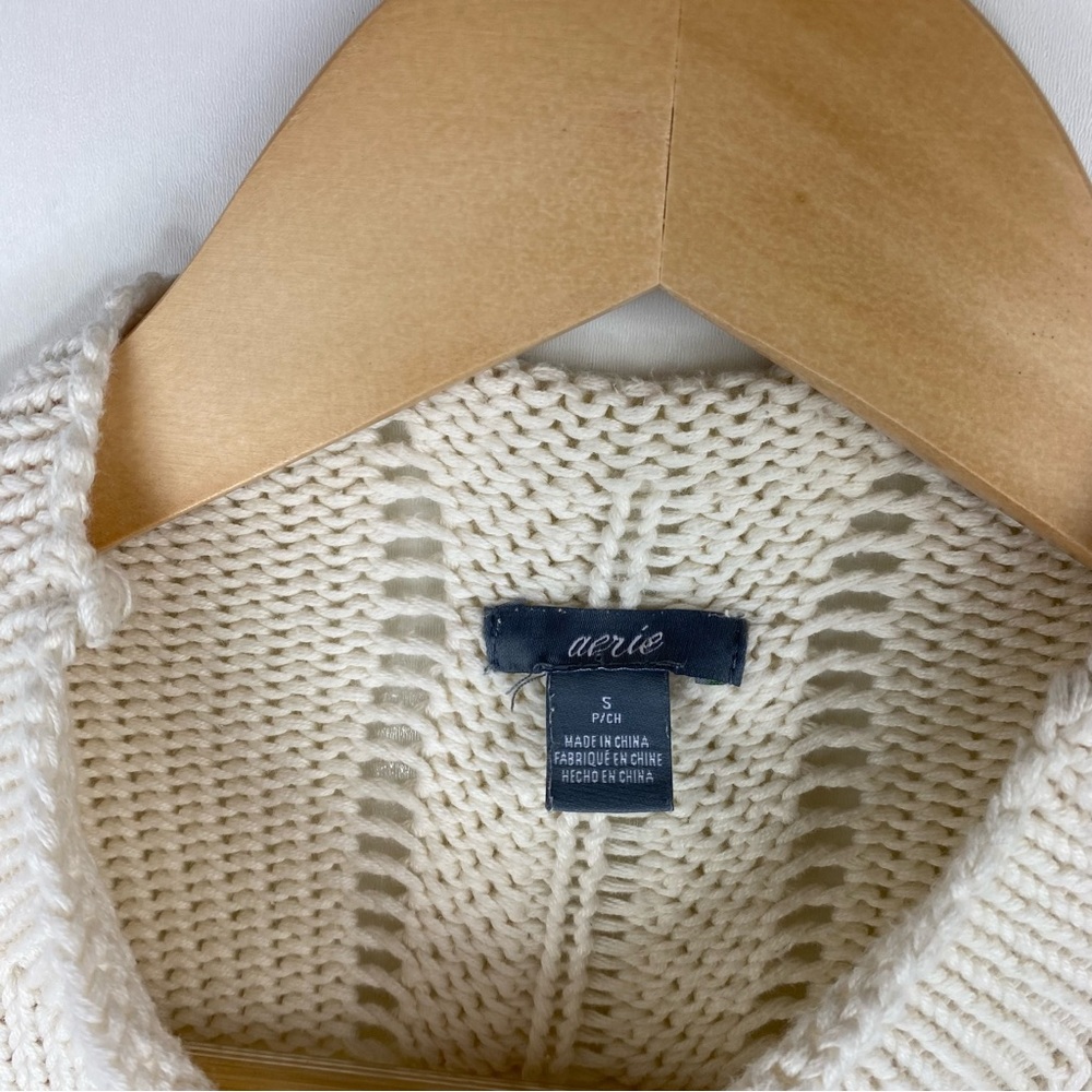 AERIE Cream Knit Sleeveless Mock Neck Sweater - Picture 6 of 7